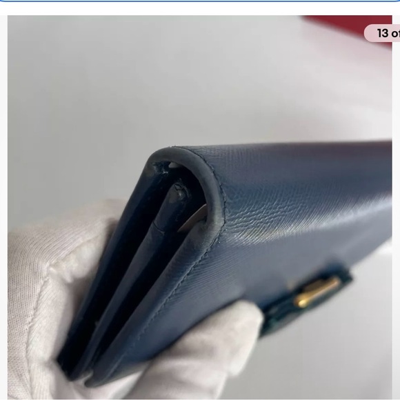 AUTHENTIC SALVATORE FERRAGAMO NAVY BLUE Long Wallet W/Gold Hardware. - Picture 12 of 16